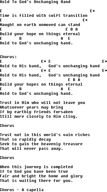 Bluegrass songs with chords - Hold To Gods Unchanging Hand